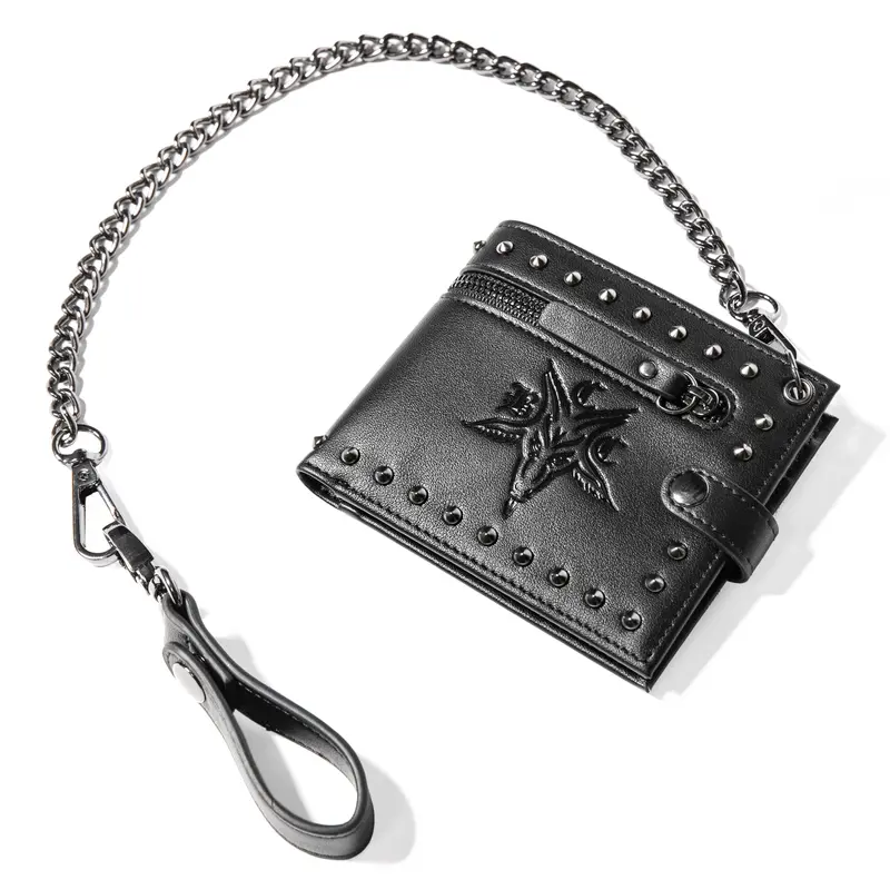 BCC Goat Leather Bifold Wallet with Chain Accent