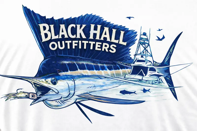 Black Hall Outfitters Blue Marlin Performance Hoodie – Marine-Themed Apparel