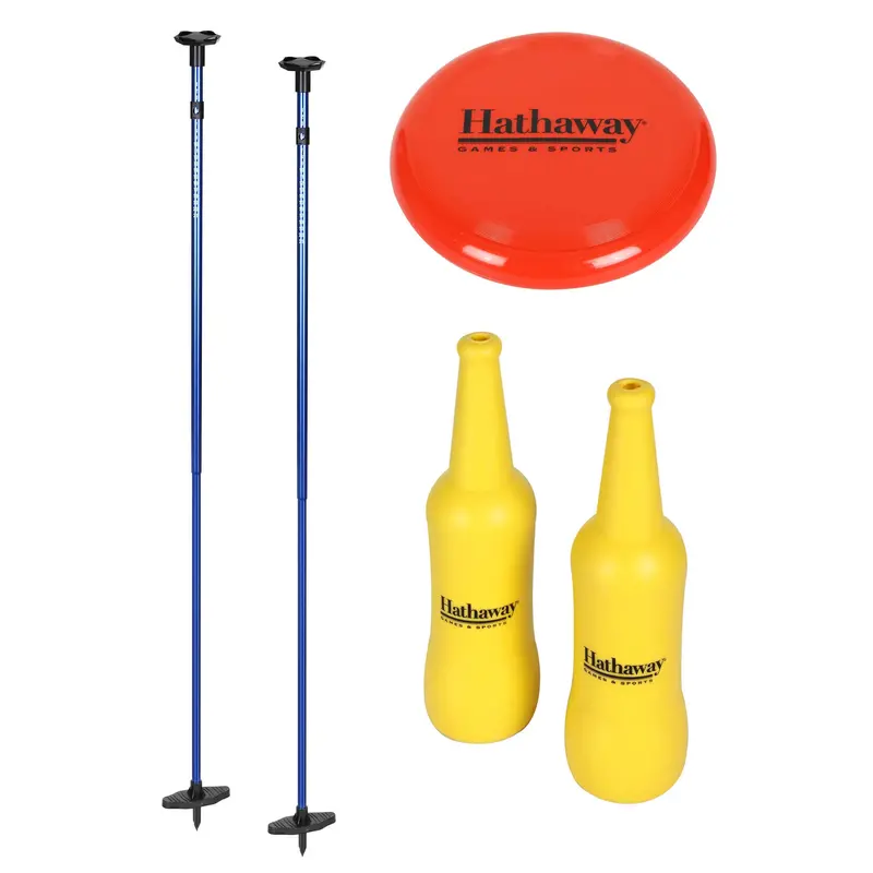 Bottle Blast Horseshoes Set with Throwing Disc – Blue & Yellow