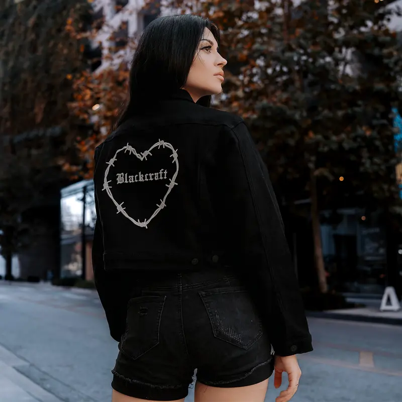 Dark Hearts Embroidered Denim Jacket