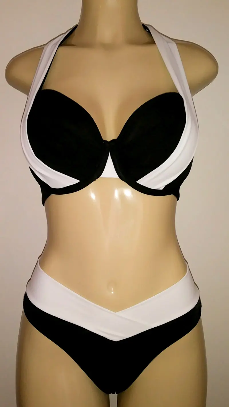Double-Halter Bikini Top with Crisscross High-Waist Bottom