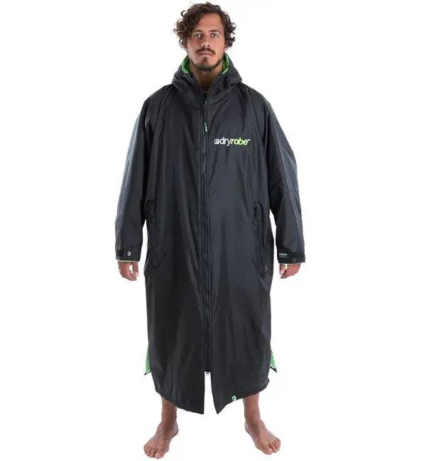 Dryrobe Advance Long-Sleeve Changing Robe – Black/Green, Size Large