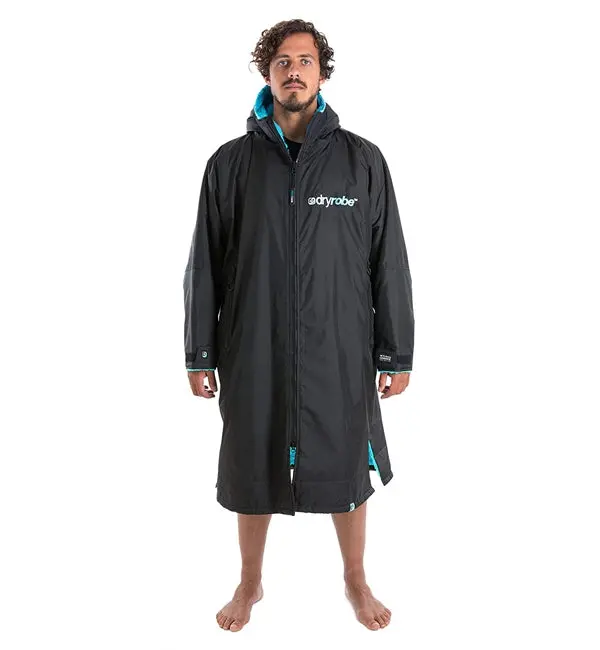 Dryrobe Advance Long-Sleeve Towel Robe – Black/Blue (Medium)