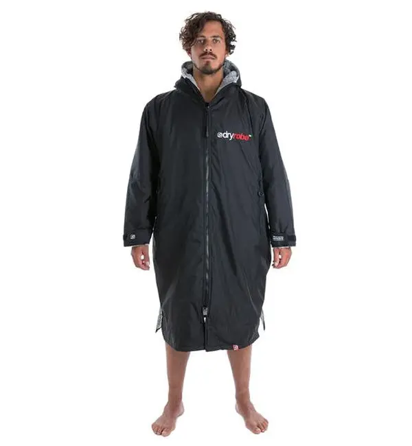 Dryrobe Advance Long-Sleeve Towel Robe – Large, Black/Grey