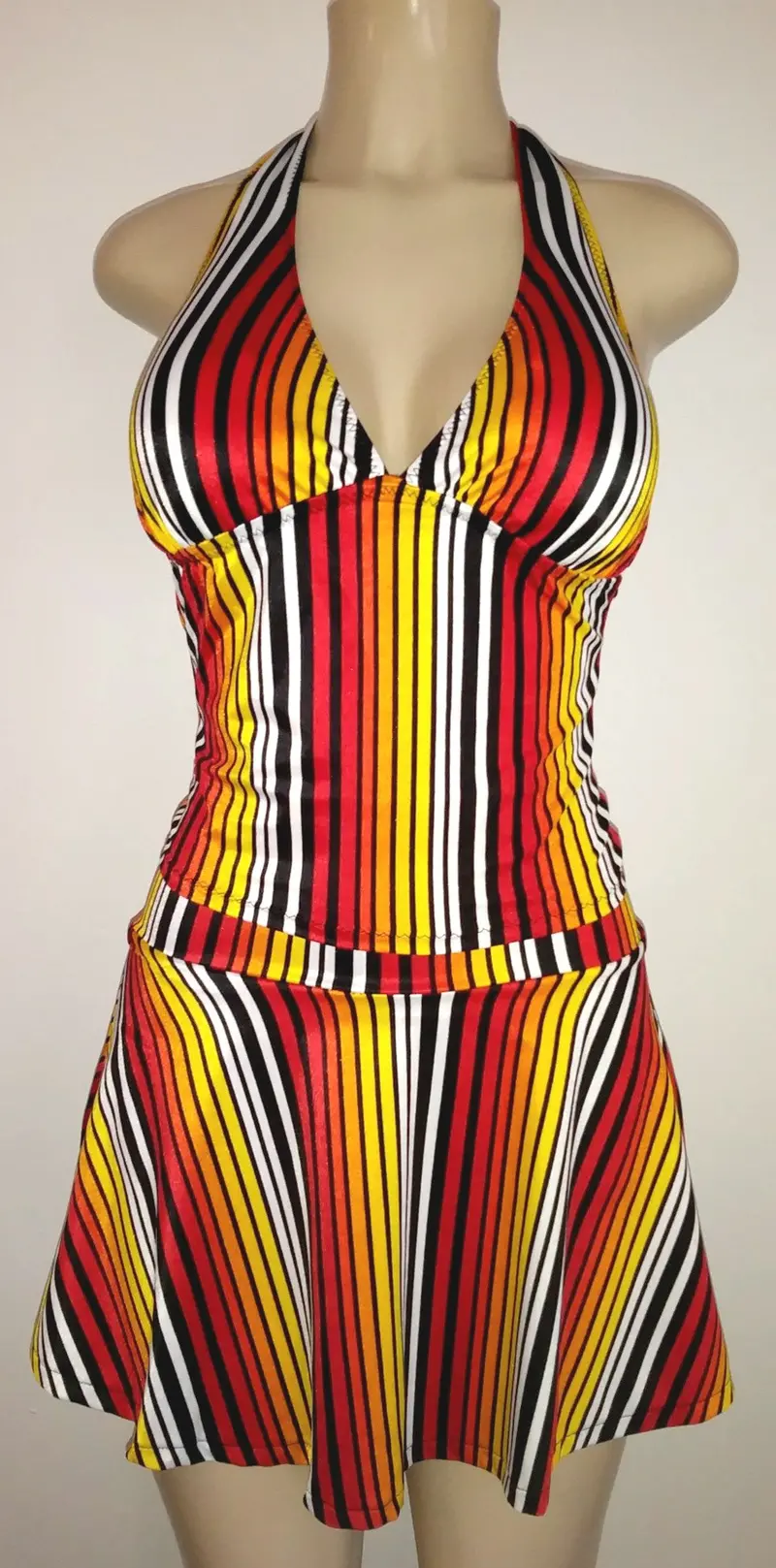 Gathered Halter Tankini Top with High-Waisted Skirted Bottom