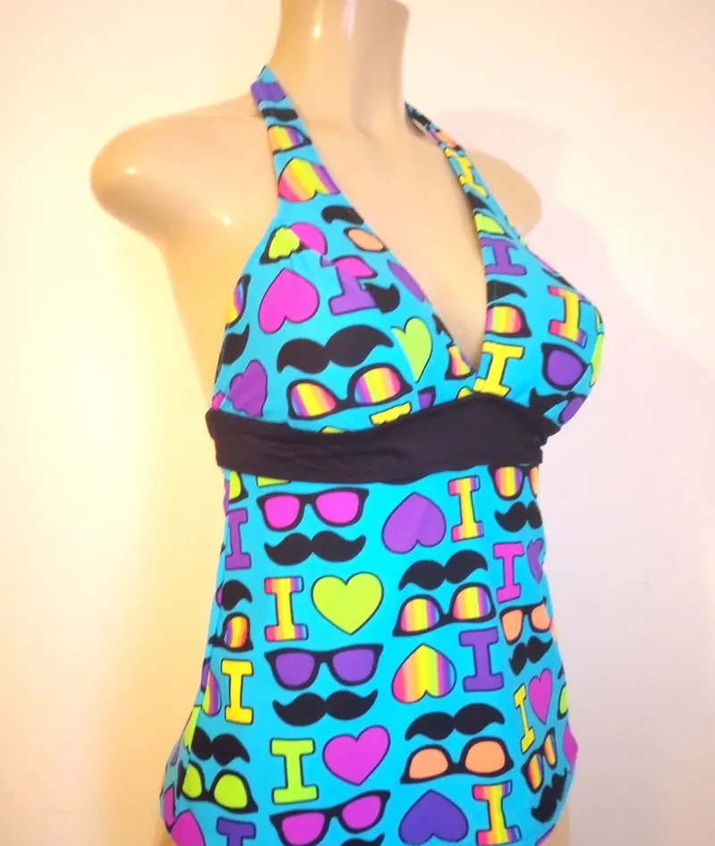 Halter Apron-Back Tankini Top with Under-Rib Band