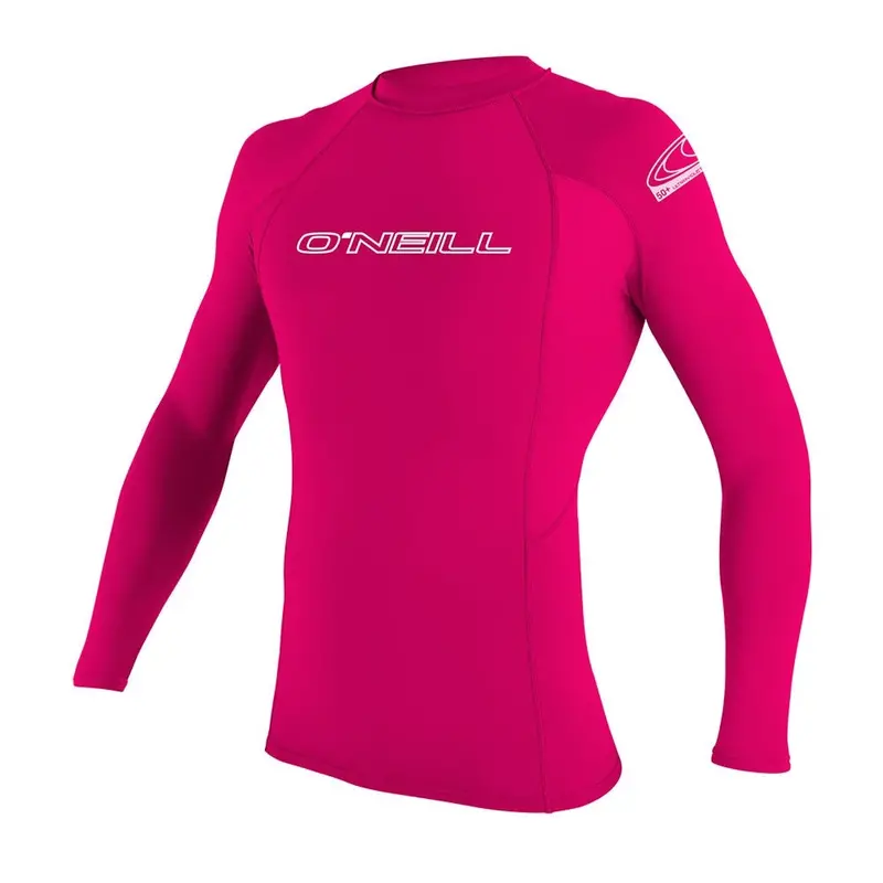 O’Neill Youth Basic Skins Long-Sleeve Rash Guard in Watermelon Red