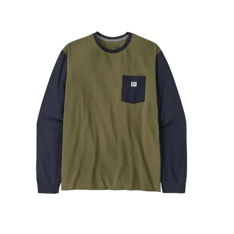 Patagonia Responsibili-Tee – Long-Sleeve Organic Cotton Tee with Shop Sticker Pocket (Tent Green)