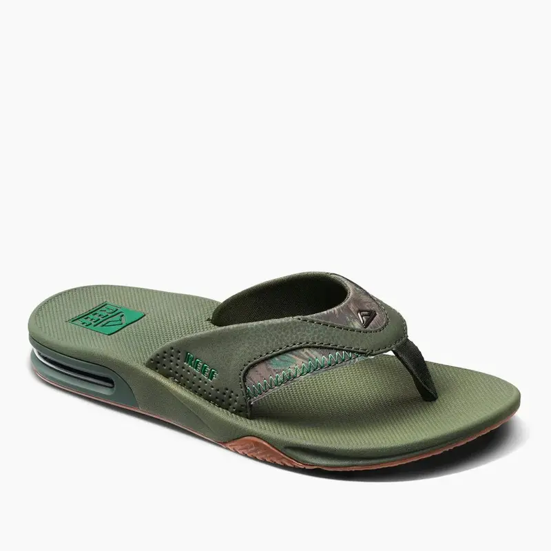 Reef Fanning Flip Flops – Olive Palm Print Sandals