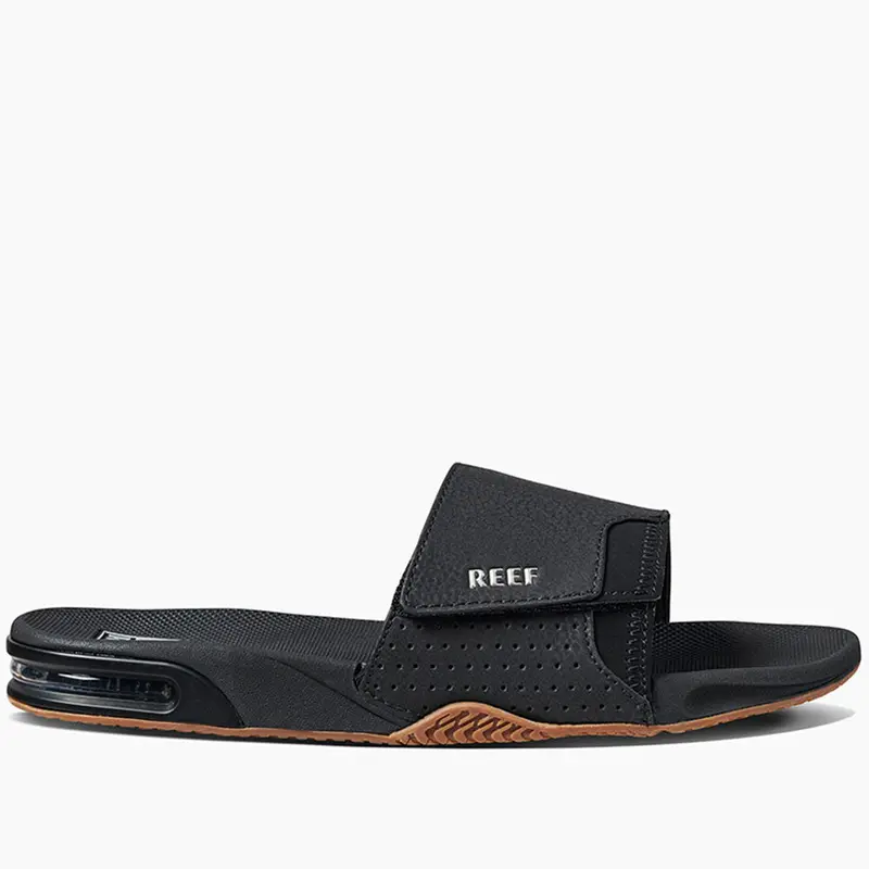 Reef Fanning Slide Sandals – Black with Silver Accents