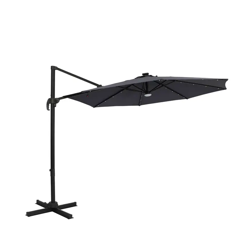 Santiago II 10-Foot Octagon Cantilever Umbrella with Integrated LED Lighting – Polyester Fabric Top