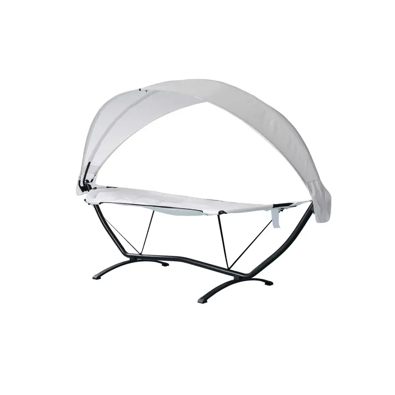 Sea Breeze Champagne Steel Lounger with Adjustable Canopy