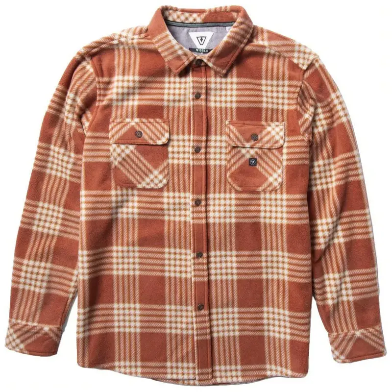 Vissla Eco-Zy Polar Flannel Long Sleeve Shirt – Barn Red, Sustainable Fabric